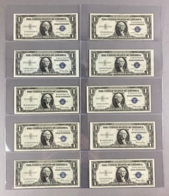 Group of 10 1938 E $1 US Silver Certificates