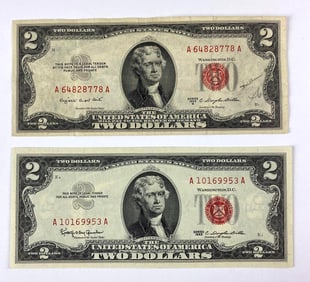 Group of 2 $2 Red Seal US Notes
