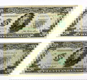 Group of 2 1950 A $2 Federal Reserve Notes with Plate Shift Errors