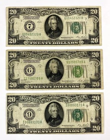 Group of 3 1928 $20 Green Seal Federal Reserve Notes