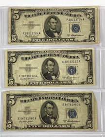 Group of 5 1953 A US Silver Certificates