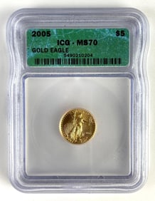 ICG Graded 2005 US $5 Gold Eagle 1/10oz .999 Fine Gold Coin MS70