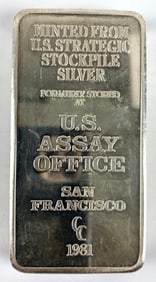 1981 US Assey Office San Francisco 10oz .999 Fine Silver Ingot/Bar