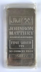 Johnson Matthey .999 Fine Silver 10 Troy Oz Ingot/Bar