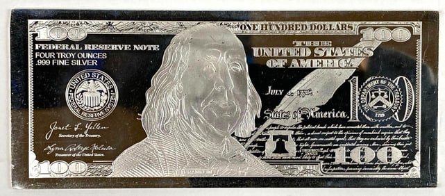2023 $100 4 oz .999 Silver Proof Certificate