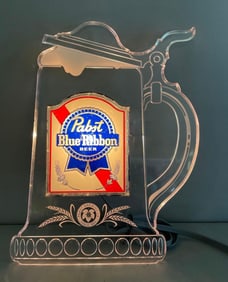 Vintage Pabst Blue Ribbon Beer Stein Light-Up Advertising Sign