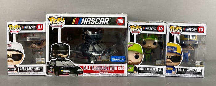 Group of Dale Earnhardt / Jr. NASCAR Funko Pop Figures