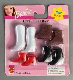 1999 Mattel Barbie Little Extras Cool Boots Fashion Accessory Set: In original packaging, 4 pairs, Packaging measures 5 1/2 x 5 inches, For 11 1/2 inch dolls.