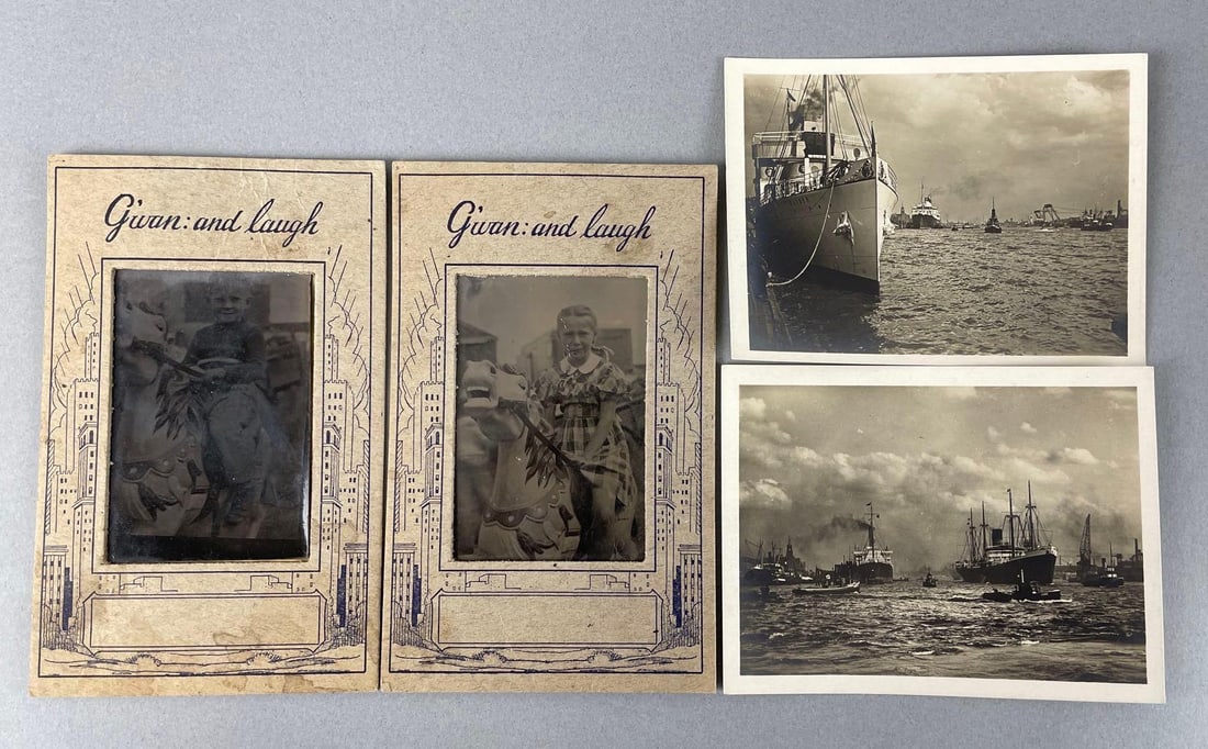 Postcards - 4 Real Photo: Includes steamships, children's portraits on merry go round