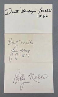 Group of 3 Sports Autographs on Paper: Includes HOFer Dante Lavelli, Lenny Moore, golfer Bobby Nichols. Unknown authenticity, each measure 3 x 5 inches