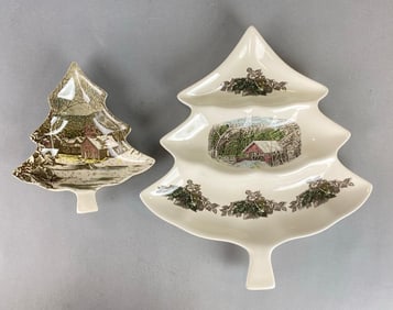 Group of 2 The Friendly Village by Johnson Bros Porcelain Tree Trays