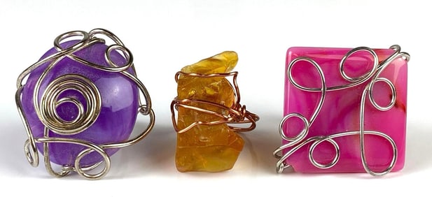Group of 3 Wire-Wrapped Stone Rings