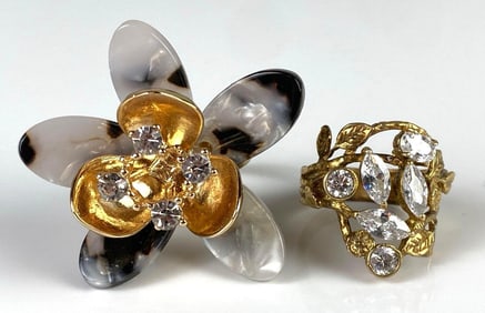 Group of 2 Gold Colored CZ Costume Jewelry Rings