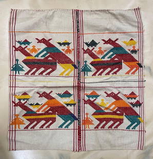 Latin American Embroidered Woven Tapestry: Measures 34 x 32 inches