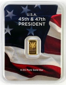 USA 45th amd 47th President 0.5g .999 Fine Gold Ingot/Bar