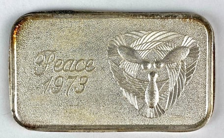1973 Silvertowne Peace 1 oz .999 Fine Silver Ingot/ Bar