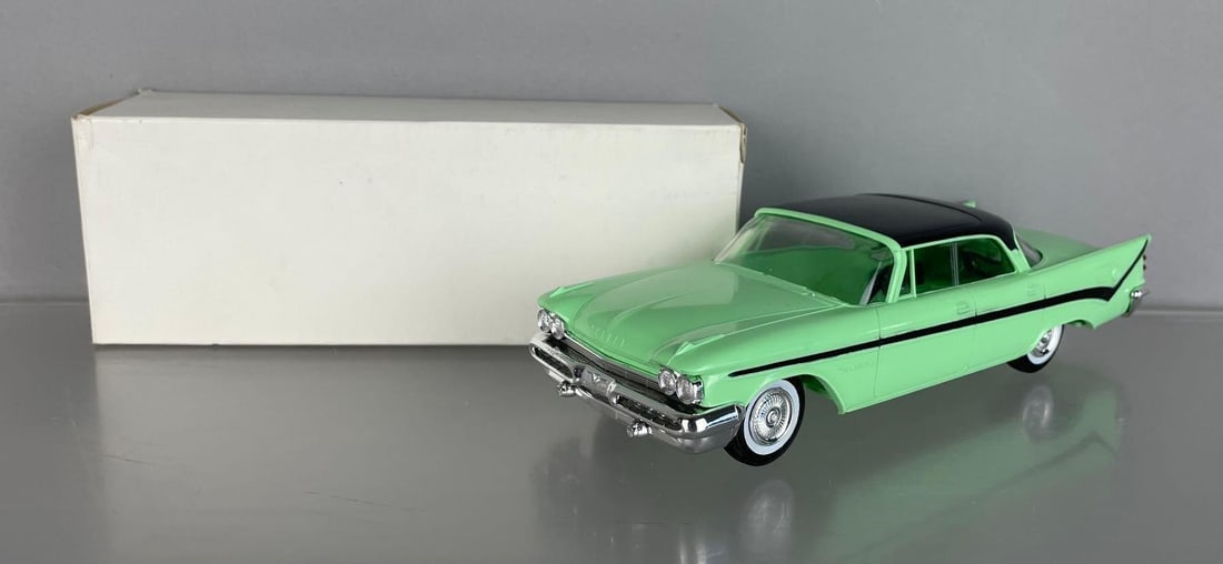 Johan Reissued 1959 DeSoto Fireflite 4 Door Hardtop Dealership Promo Car: Black over green, torsion bar chassis marked, original box an tissue, produced in 70s, excellent condition