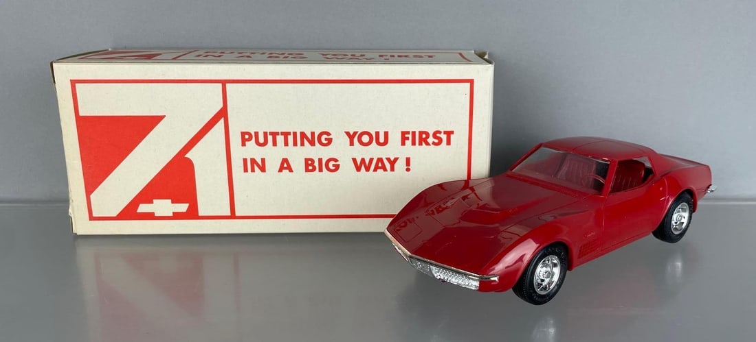 1971 Chevy Corvette Coupe Dealership Promo Car: Mille miglia red, original box and tissue, shiny finish and chrome, straight windshield