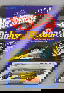 1983 Mattel Hot Wheels Real Riders No. 4365 Turbo Streak: Die-Cast, Packaging measures 6 1/2 x 4 1/4 x 1 1/2 inches.