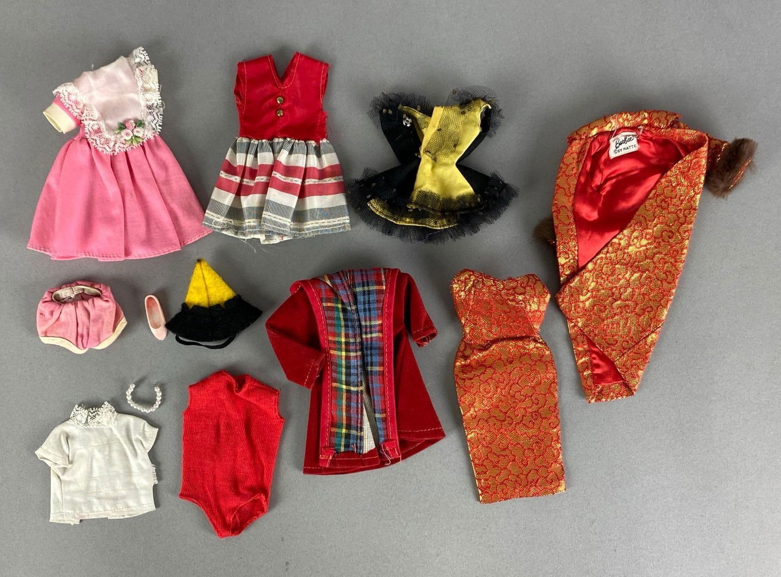 Group of Mattel Barbie Fashion Doll Clothing: Inclufes outfits, hat, Pearl necklace and more, all fit 11 1/2 inch dolla
