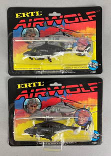 Group of 2 ERTL No. 1231 Airwolf Die-Cast Helicopters: 1984, Packaging measures 5 1/2 x 7 3/4 x 2 inches.