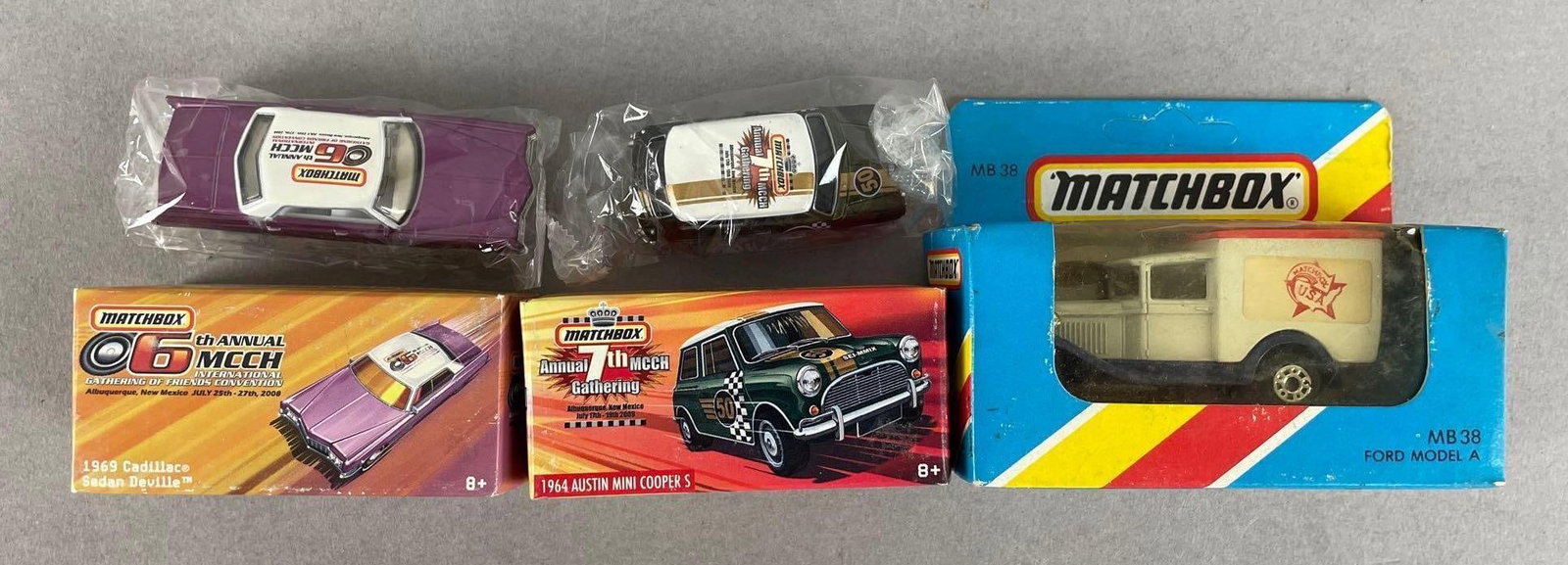 Group of 3 Matchbox Vehicles: Includes MCCH cars, ford model A, original packaging