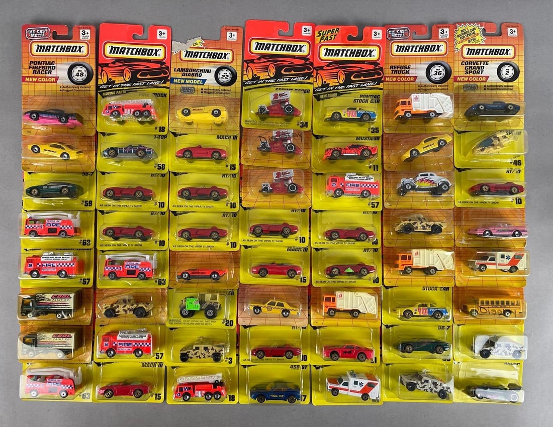 Group of Matchbox Die-Cast Vehicles: Includes Mustang Mach III, Ferrari, corvette, and more