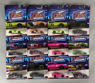 Group of 12 Mattel Hot Wheels Neon Speeders Cars