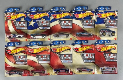 Set of 10 Mattel Hot Wheels Stars and Stripes Series Vehicles