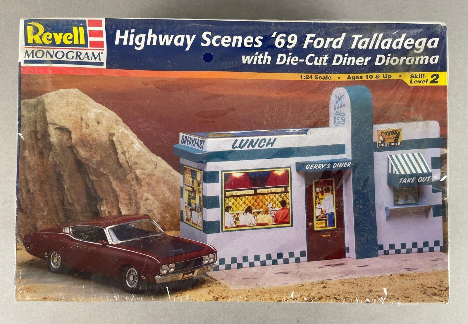 Revell Highway Scenes 1969 Ford Talladega Model Kit: With die-cut diner, 1/24 scale, sealed original packaging
