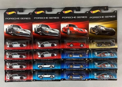 Group of 16 Mattel Hot Wheels Porsche Series Die-Cast Cars