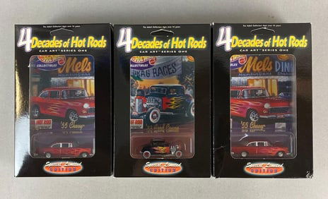 Group of 3 Mattel Hot Wheels 4 Decades of Hot Rods Die-Cast Vehicles