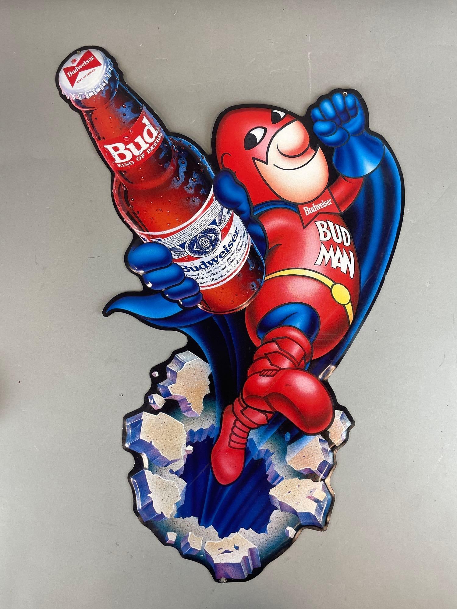 Budweiser Bud Man Metal Beer Advertising Sign (1 of 2)