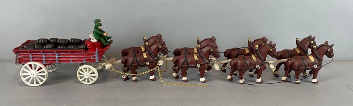 Vintage Cast Iron 8 Horse Beer Delivery Wagon