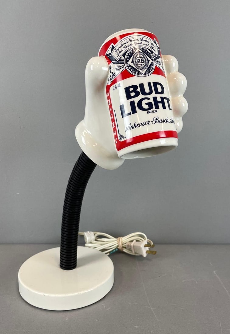 Bud Light Beer Advertising Desk Lamp: Working condition, measures 15 x 5 1/2 inches