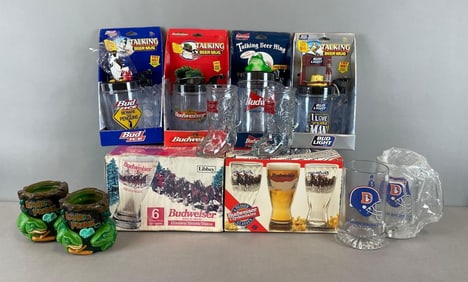 Group of Budweiser Beer Advertising Glasses and More
