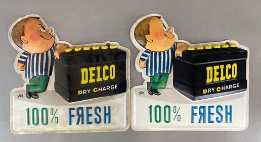 Group of 2 Delco Battery Vacuum Form Advertising Signs