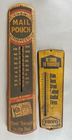Group of 2 Vintage Metal Advertising Thermometers