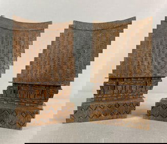 Group of 2 Palau Island Hand Carved Mens Meeting House Souvenirs