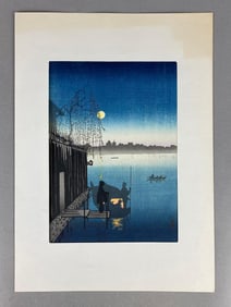 Kobayashi Eijiro Hasegawa Night Scenes, Sumida Woodblock Print