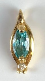 14K Gold Light Blue Topaz and Diamond Necklace Pendant