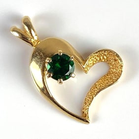 14K Gold Green Spinel Heart Necklace Pendant