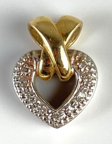 14K Gold and White Gold Diamond Heart Necklace Pendant