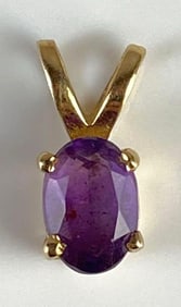 14K Gold Amethyst Necklace Pendant