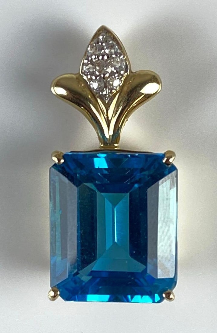 14K Gold Blue and White Topaz Necklace Pendant (1 of 4)