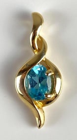 14K Gold Blue Topaz Necklace Pendant