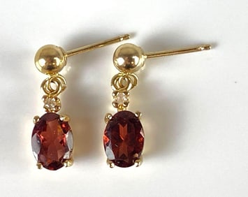 Pair of 14K Gold Garnet and White Spinel Earrings