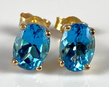 Pair of 14K Gold Blue Topaz Stud Earrings