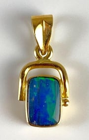 18K Gold Australian Opal Necklace Pendant