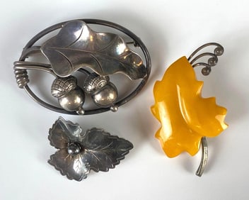 Group of 3 Sterling Silver Leaf Brooches